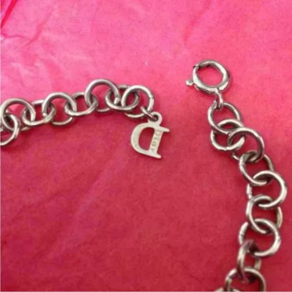 Dior Silver Rhinestone Heart Key Charm Bracelet - Picture 8 of 9